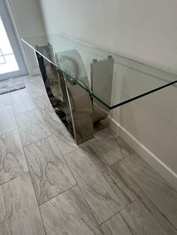 Glass Top Console Table with Chrome Base