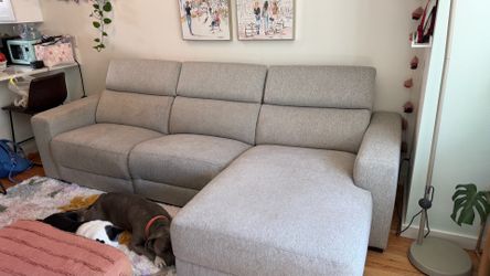 Macys L-Shaped Couch w/ 1 power motion chair and adjustable headrests