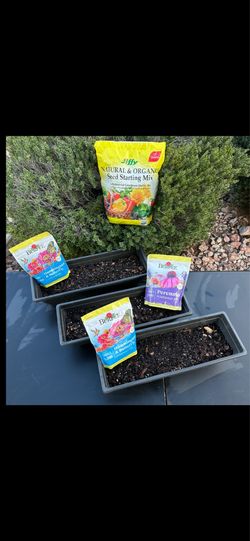 Set of 3 flower containers with the soil & seeds