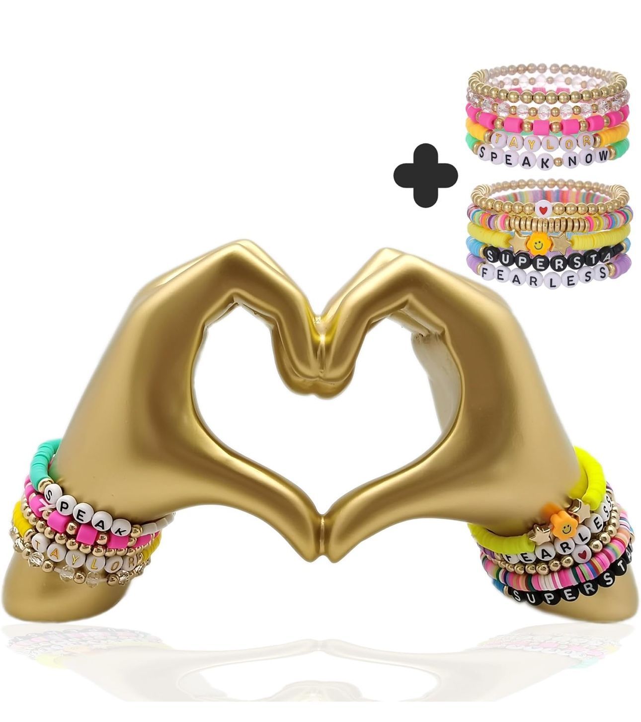 Gold Heart Hands Sculpture - 5.9" Taylor Love Finger Gesture Statue - Elegant Abstract Art for Home Wedding Decor Artistic Love Expression(with Bracel