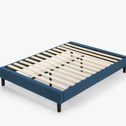 FULL Blue Upholstered platform bed frame(no headboard)