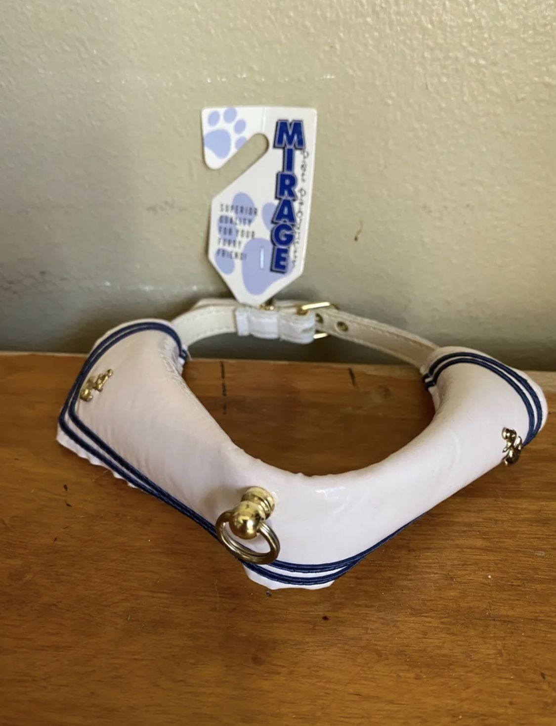 MIRAGE White Navy Patent Leather Sailor Dog Pet Collar USA Made sz 16 (12-14")