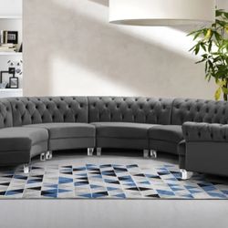 Anabella Modular Velvet Sectional Grey 5 PCS


