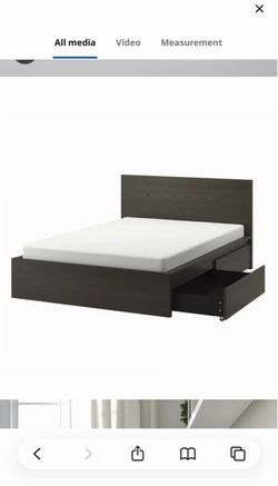 queen sized ikea dark brown malm bed frame with storage
