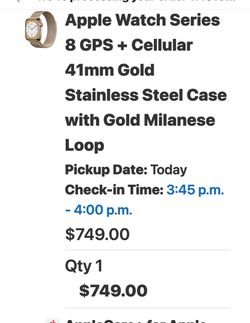 Apple Watch Series 8 GPS + Cellular 41mm Gold Stainless Steel Case with Gold Milanese Loop