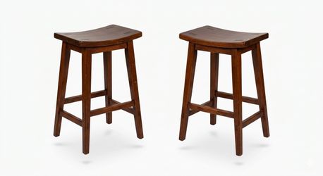 🪑 Pier 1 Imports Solid Wood Saddle Seat Bar Stools — Set of 2 | Discontinued  $80 for the set · Very Good Condition