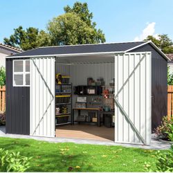 10x10 FT Outdoor Storage Shed, Metal Garden Tool Shed with Updated Frame Structure, Lockable Doors and Windows, Ideal for Backyard Garden Patio Lawn,
