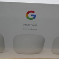   Google Nest WiFi 2200 Mbps Mesh Router and Two Points - Snow (GA00823). NEW 