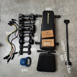 Gym Equipment, Dumbbells, Bench….