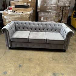 82 in. Round Arm 3-Seater Removable Cushions Sofa in Grey