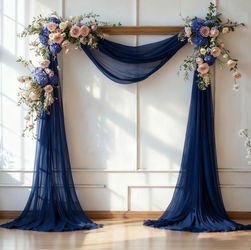 Wedding Arch Draping Fabric, 1 Panel 6 Yards Wedding Backdrop Curtains For Ceremony Navy Blue Sheer Fabric Curtains For Party Ceremony Arch Stage Deco