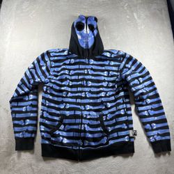 Social Collision Skeleton Face Bones Full-Zip Hoodie Men’s M Black Goth #3290