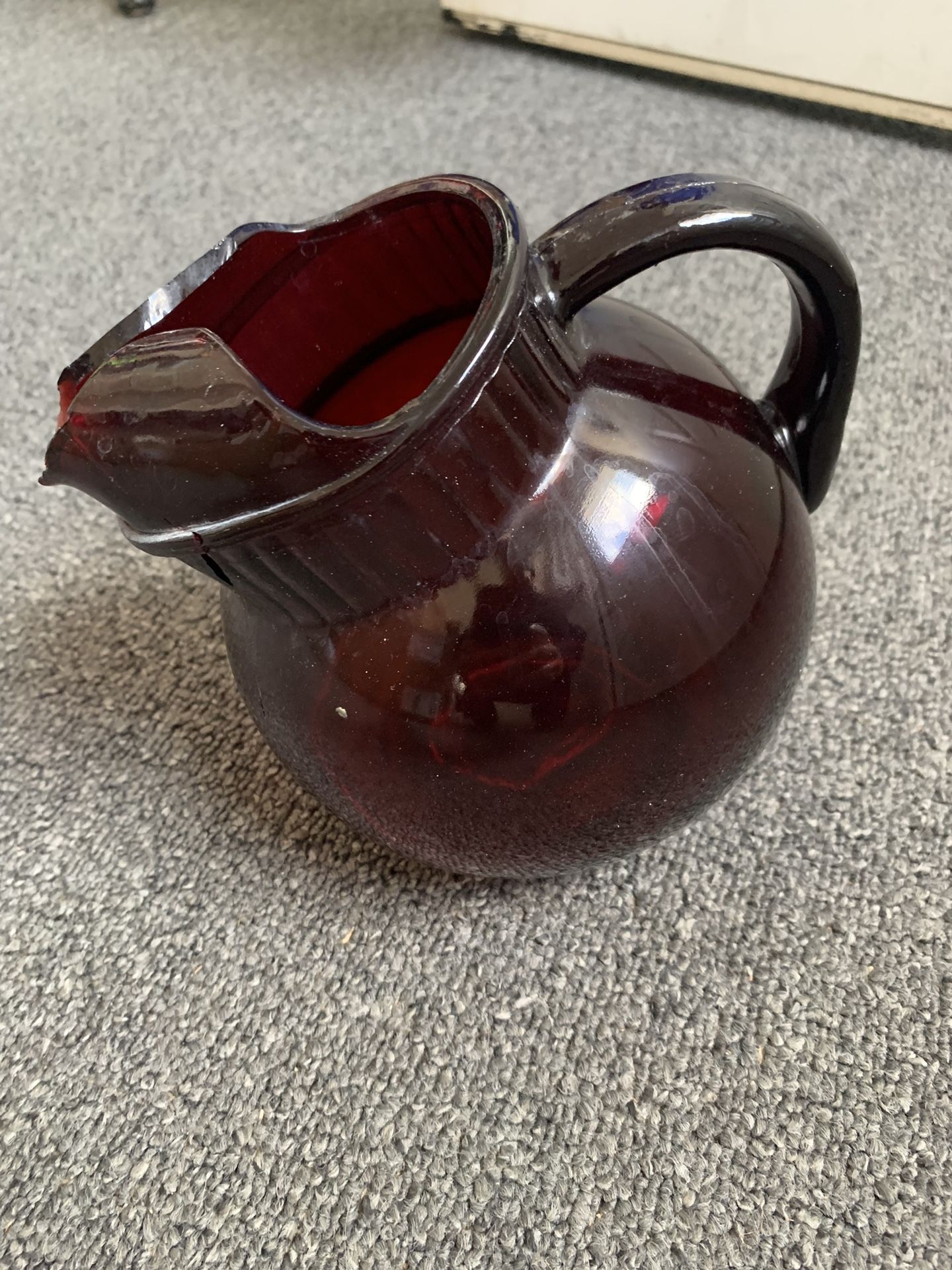 Vintage 50s Anchor Hocking Depression Glass Ruby Red Ball Tilted Pitcher 5" x 6"