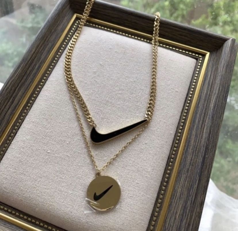 Nike Gold Double Chain Necklace Set Double Chain Necklace with Nike Logo
