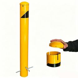 NEW 46" High Pour in Place Steel Bollard Post with Removable Cap, 4-1/2" OD Safety Bollard Yellow Powder Coat, Metal Bollard Parking, Door Front Barri