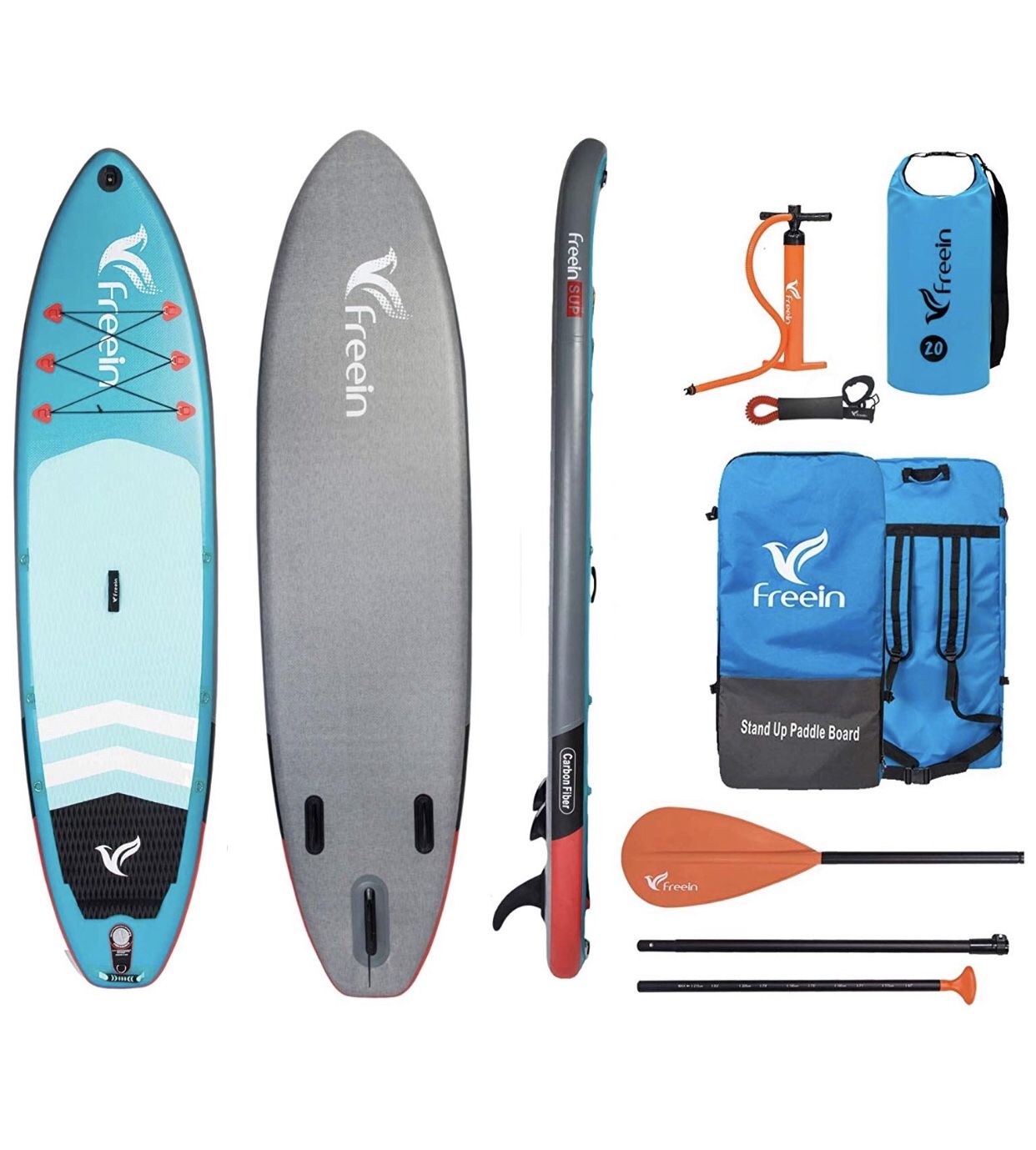 Freein Explorer SUP Inflatable Stand Up Paddle Board ISUP 10'2''/11" Long 33" Wide with Sport Camera Mount Package