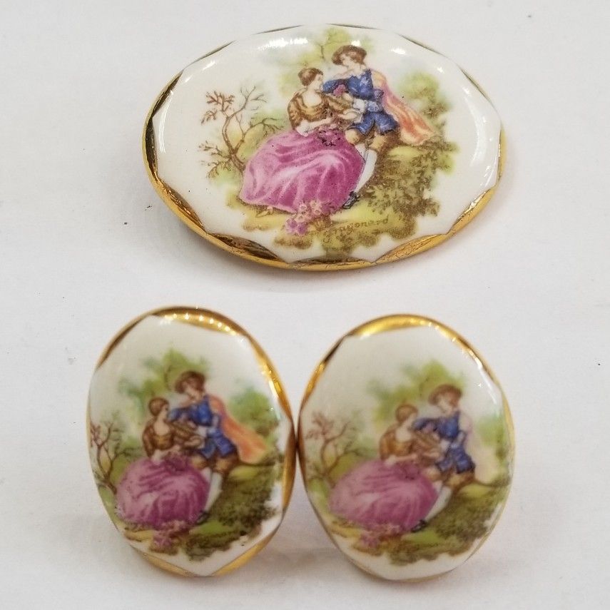 Clip Earrings And Pin Set