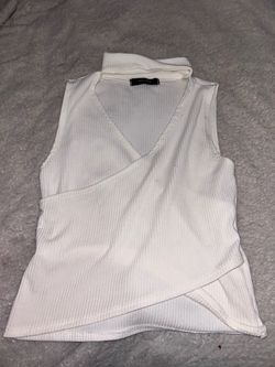 White half turtle neck crop top
