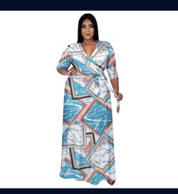 Plus Size Maxi Dress for Women - Summer Casual 3/4 Sleeve Floral Flowy Long Dress with Belt
