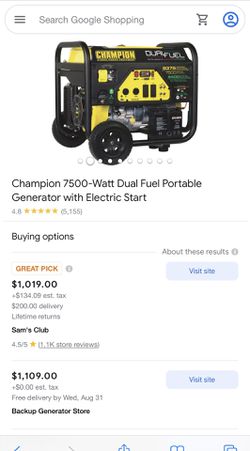 Champion Power Equipment 7500-Watt Dual Fuel Portable Generator, Electric Start Thumbnail