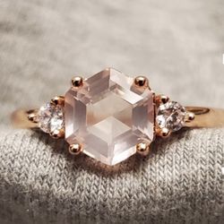 Rose Quartz Rose Gold Ring S925 Size 8
