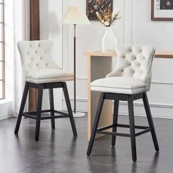 Velvet Wood Swivel Bar Stools/Counter Stools (Set of 2)
