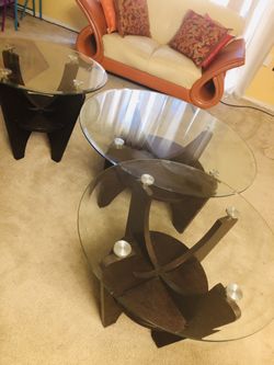 Wood,Glass Coffee Table Set.