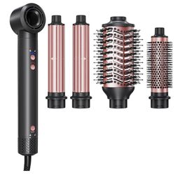 5-in-1 Hot Air Styler Wrap, High-Speed Hair Dryer Brush Blow Dryer with 2 Auto Wrap Curlers for Curling, Straightening, Volumizing, Fast Drying & Friz