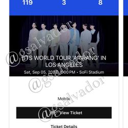 BTS Concert ARIRANG DAY3  • Section 119, Row 3, Seats 8–11