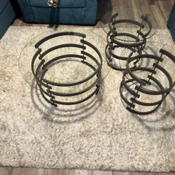 Living Room Tables, Coffee & 2 End Tables, Glass , Metal