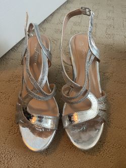 Silver Glitter Strappy Heels Size 8.5