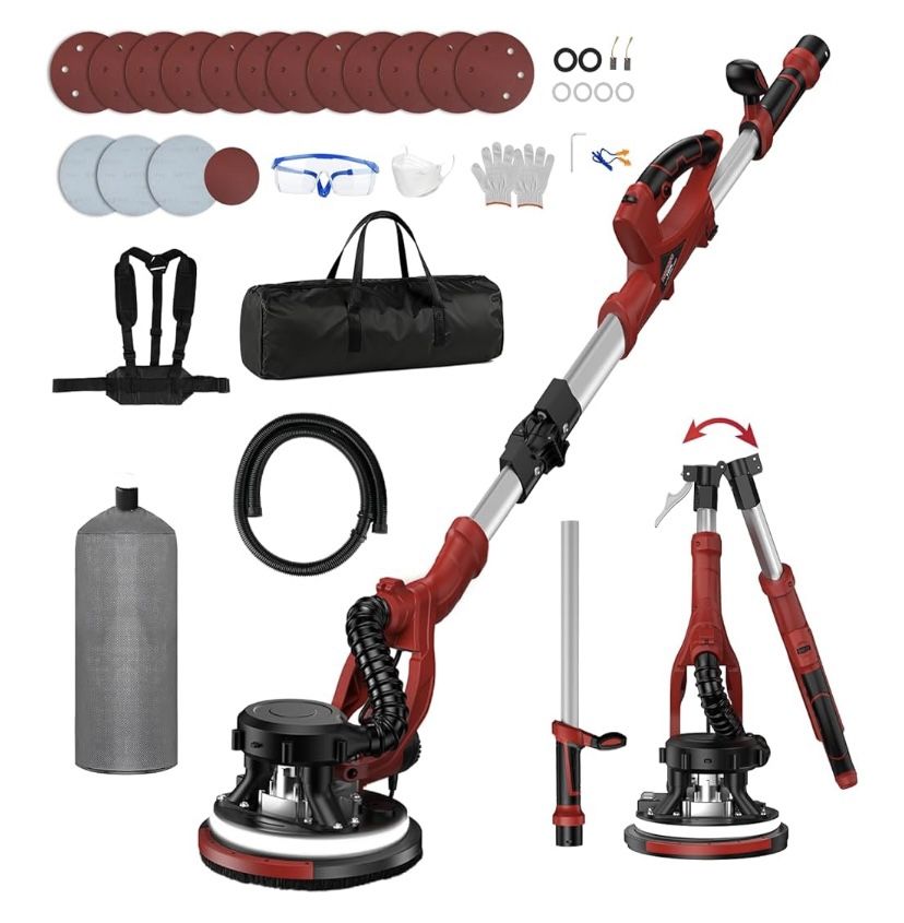 Drywall Sander with Vacuum Dust Collector, 1200W 5 Variable Speed (contact info removed)RPM Upgraded Popcorn