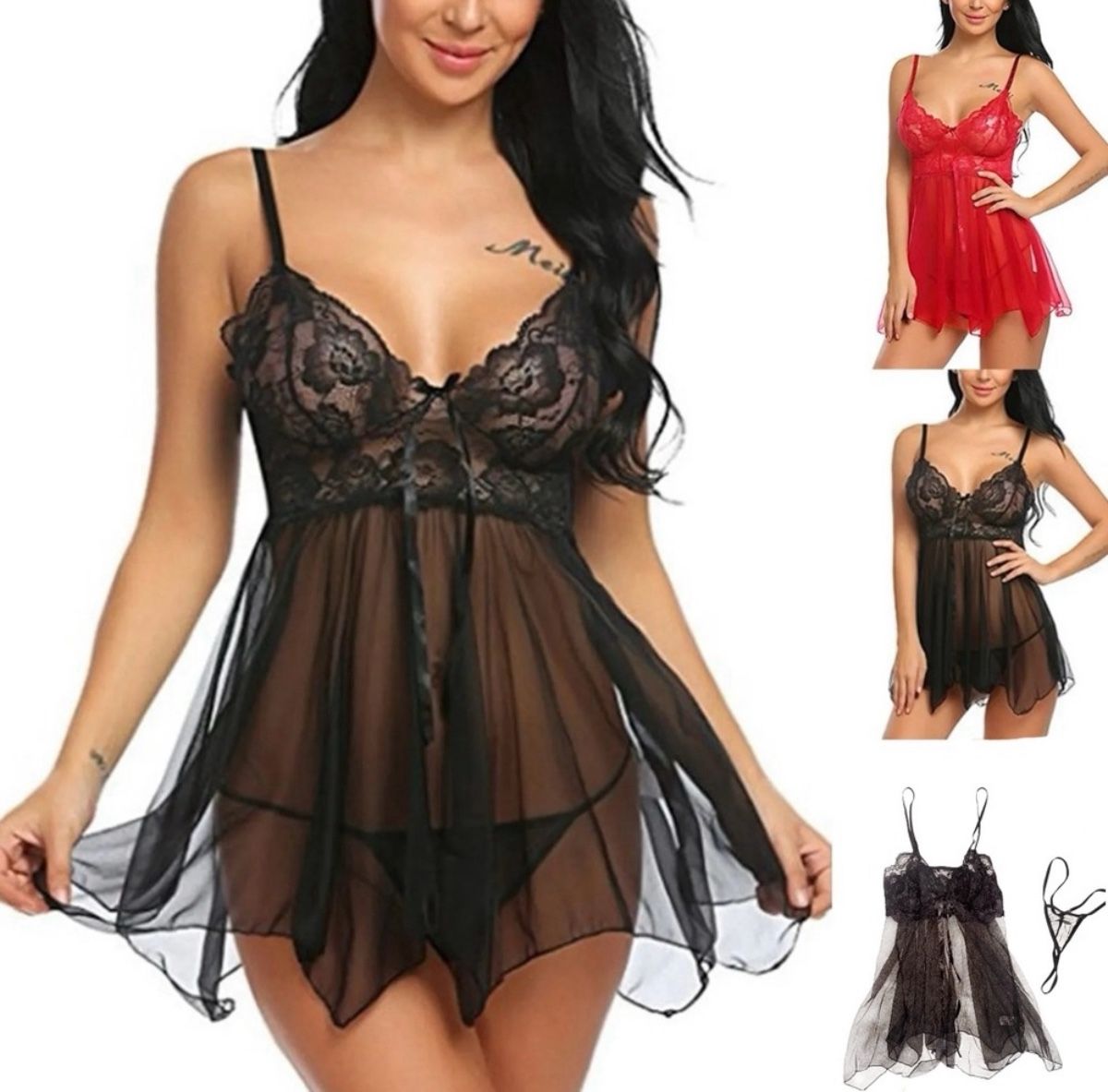 Elegant Black Lace Babydoll Lingerie SIZE 2XL