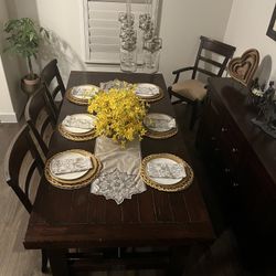 Dining Table, 8 Chairs, Bench & Sideboard