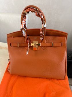 Hermes Birkin 40 Handbag Togo Orange Gold Handbag