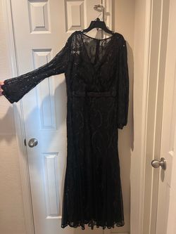Black Sequin Lace Long Sleeve Formal Gown