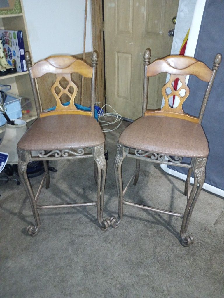 Ashley Cast Iron And Oak Bar Stools