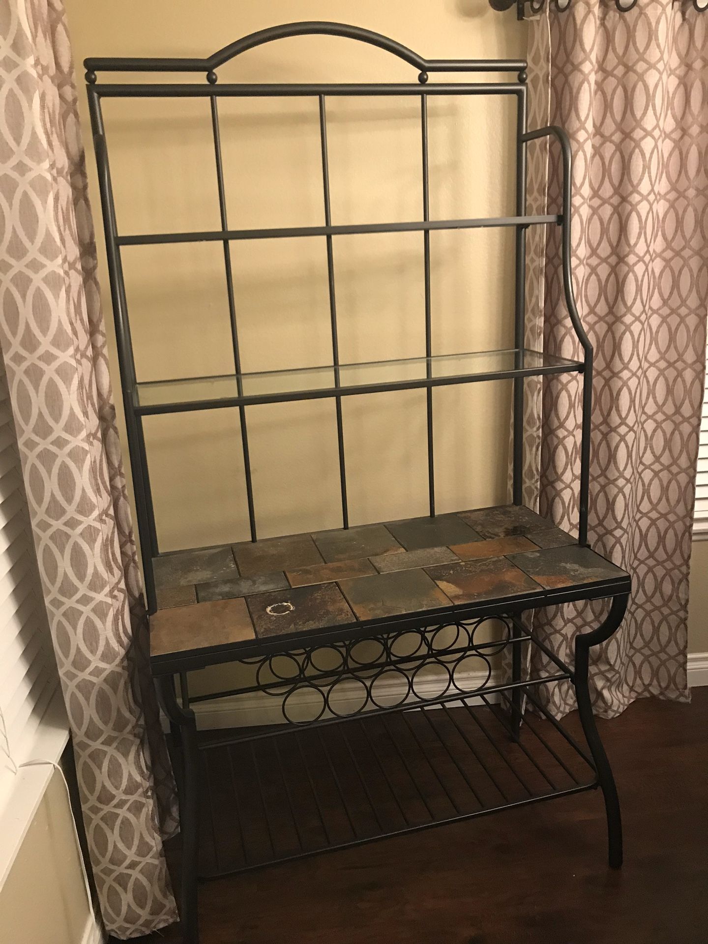 Baker’s rack, Sofa table and end table.