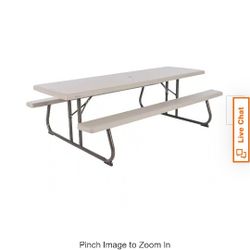 57" x 96” Lifetime Brand Collapsible Table With Benches, Like New