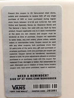 Vans $25 cheap off coupon