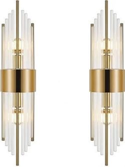 Modern Wall Sconce Set of 2, Brushed Gold with Crystal Glass Rods, (Gold Sconce A, Lager)