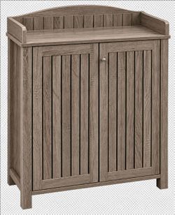 Used Wood Slatted Storage Cabinet