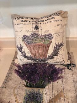 Throw pillow with picture of lavender w/ just casing for another pillow