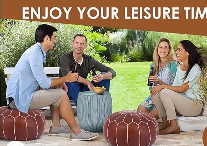 Marrakesh Style , Simple original Moroccan Leather handmade Pouf Ottoman , home gift, unstuffed-Light brown-Light brown-Light brown-Brown-Brown