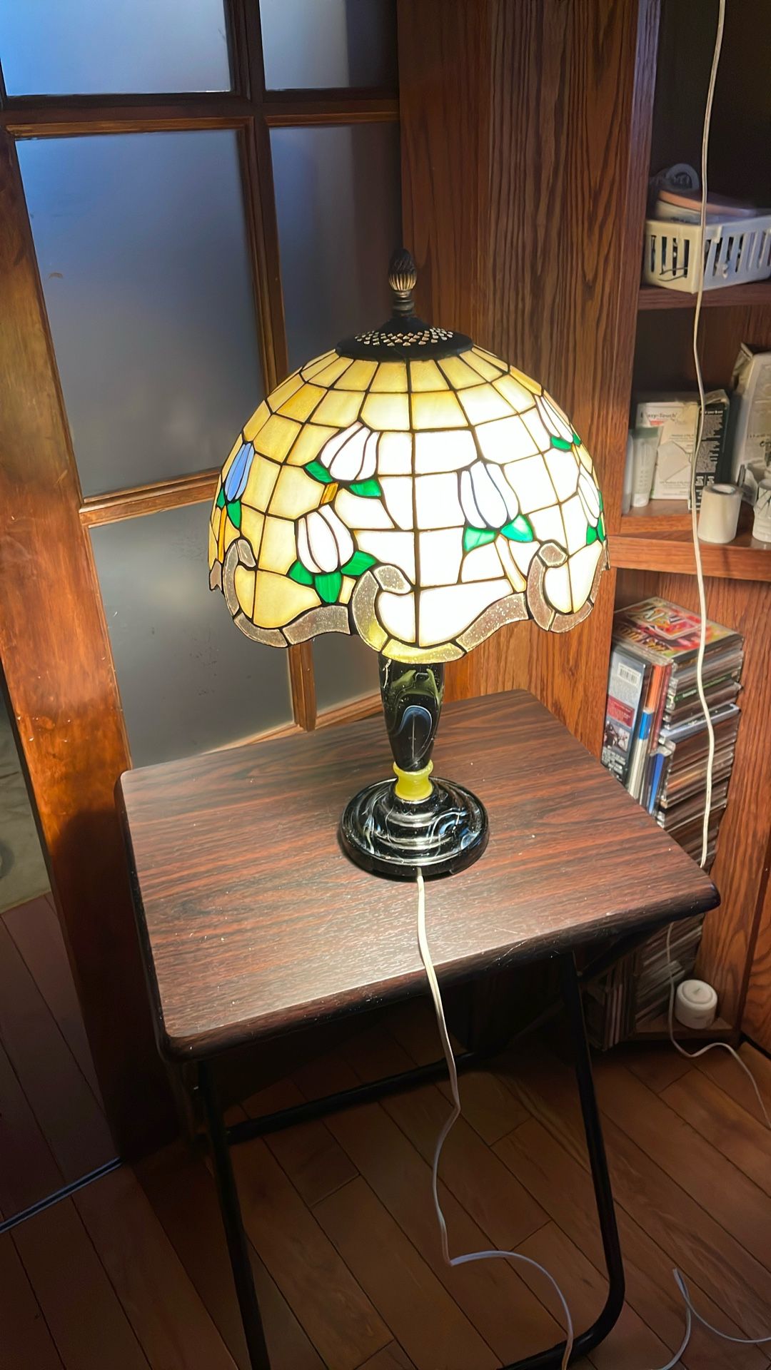 Antique Lamp W Tiffany Style Stained Glass Shade