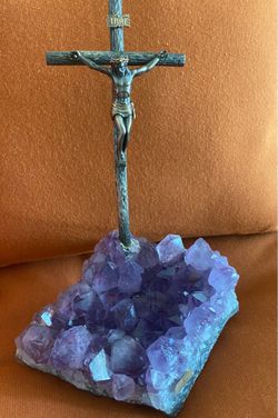 Crucifix on Amethyst Crystal Cluster Base