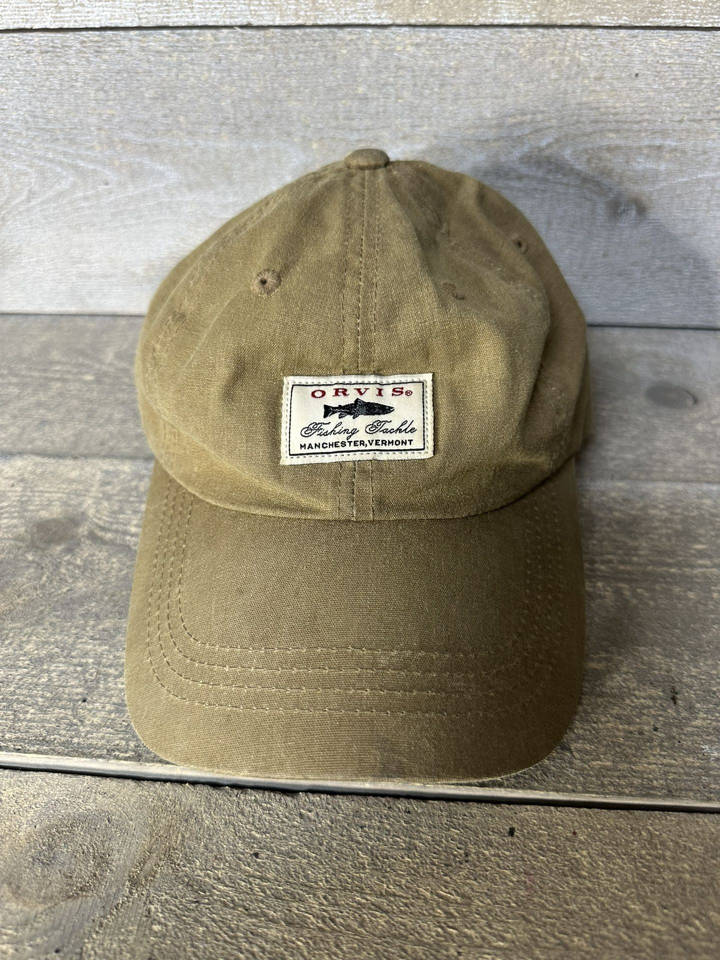 Orvis Hat Brown Waxed Canvas Cap Fishing Tackle Manchester Vermont Strapback