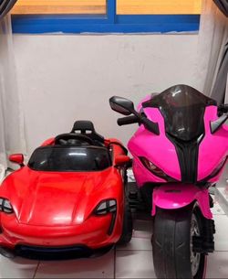 Kids Electric Sports Car + Pink Motorcycle
