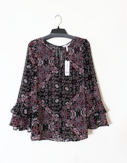 BCBGeneration Sheer printed blouse with ruffle sleeves