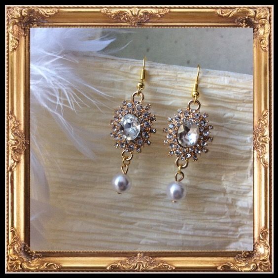 🎀 New custom diamond bling dangle pearl earrings